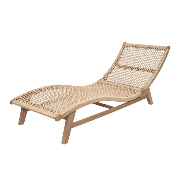 Kublai Light Teak Amalfi Solid Wood and Wicker Woven Outdoor Chaise Lounge, (Set of 2)