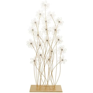 Gold Metal Tall Floral Sculpture with Crystal Embellishments