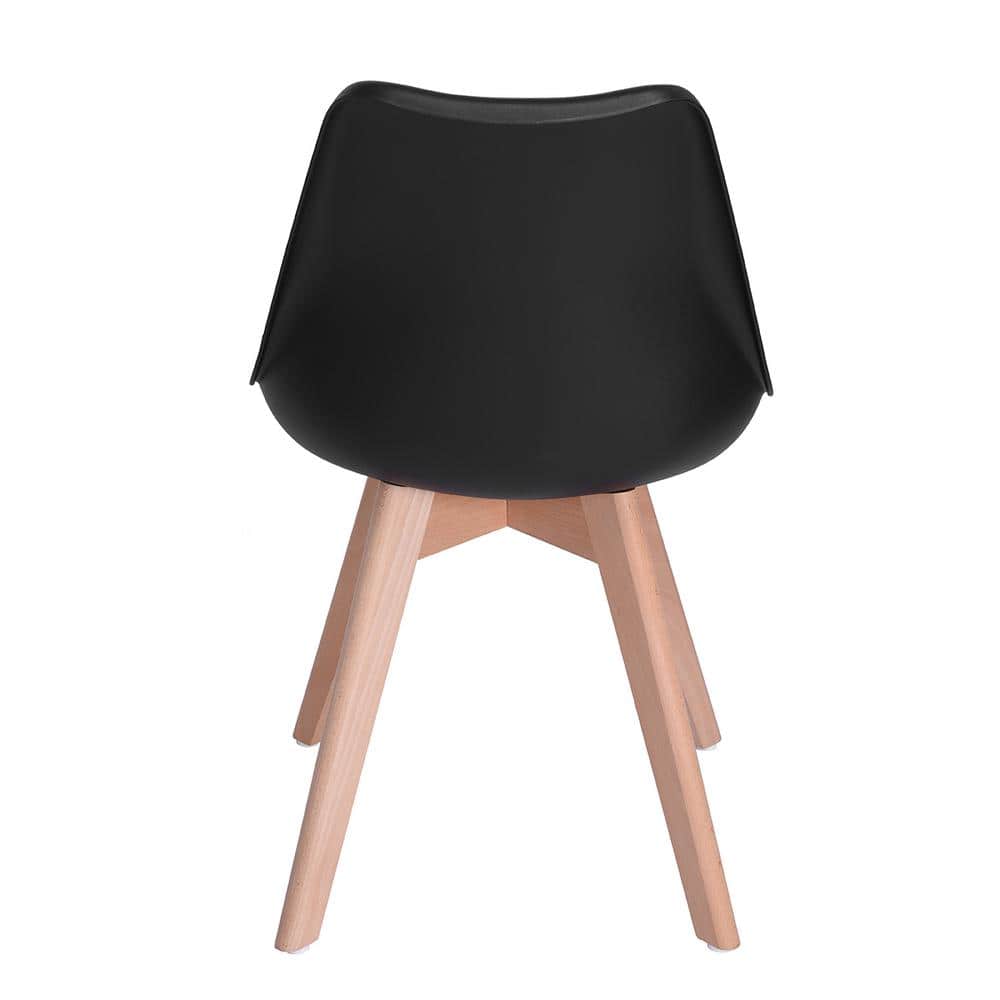 Set of 4 Black Upholstered Leather Side Chairs with Wood Legs