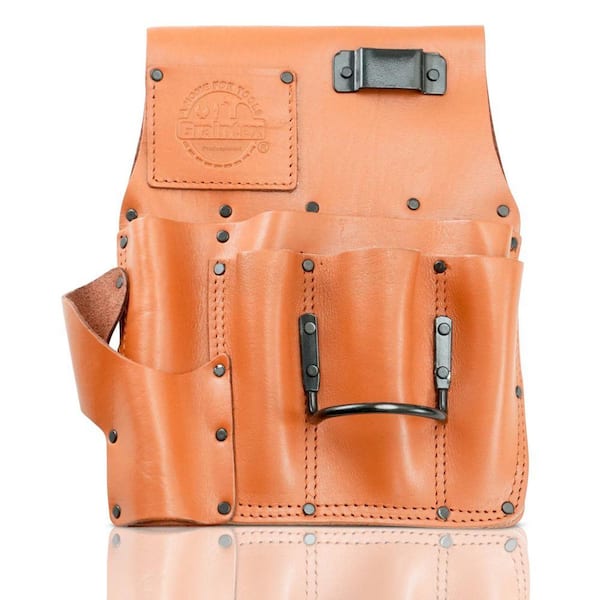 7-Pocket Cognac Top Grain Leather Right Handed Drywall Pouch with Ambassador Series