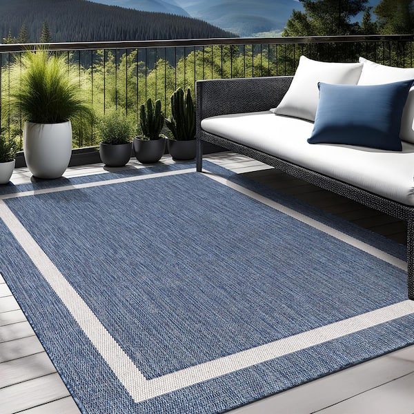 Beverly Rug 9 X 12 Blue White Waikiki Modern Bordered Indoor