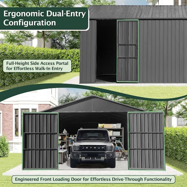 Dark Gray 12 ft. x 15 ft. Extra Large Outdoor Metal Garage Shed