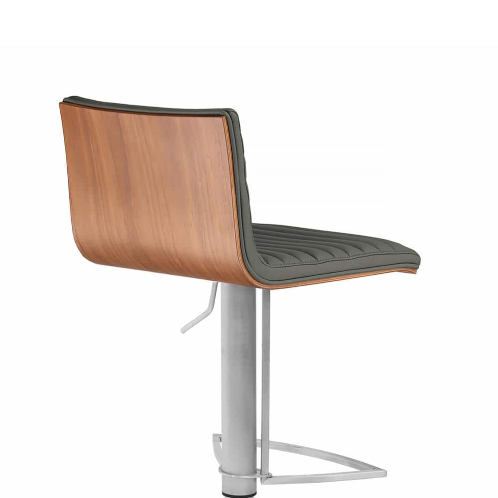 Contemporary 32" Gray Faux Leather & Walnut Swivel Bar Stool