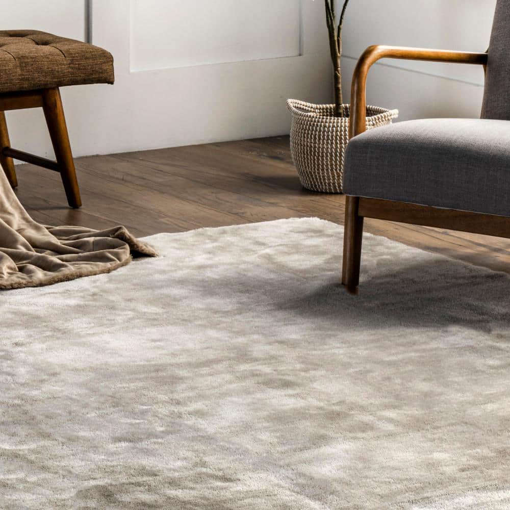 Beige Rectangular Washable Shag Area Rug