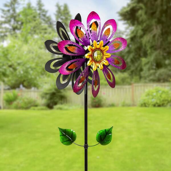 Evergreen 75 in. Violet Flower Metal Wind Spinner 47M5041 - The