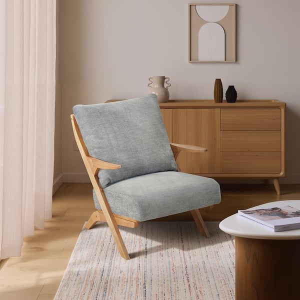 Arden Gray Chenille Upholstery Solid Wood Natural Finish Accent Arm Chair