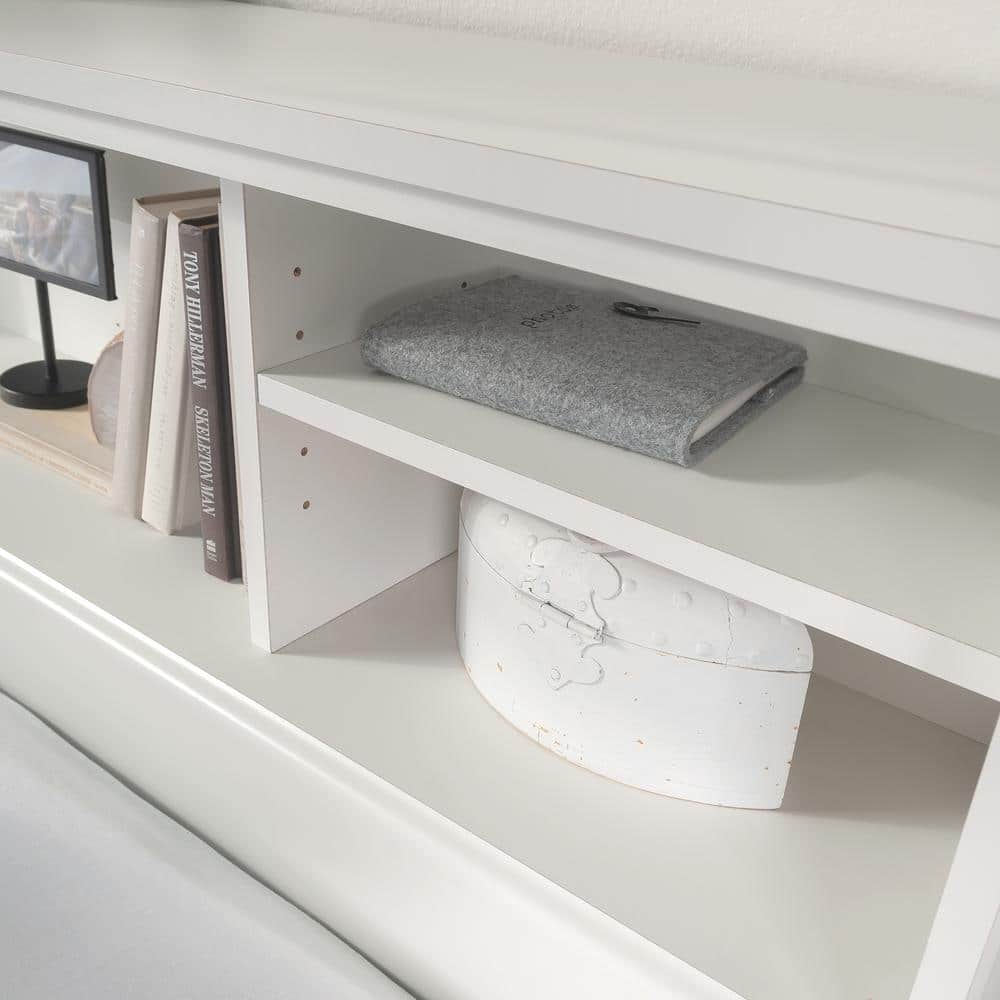 Soft White Full/Queen Wood Headboard with Storage Shelves