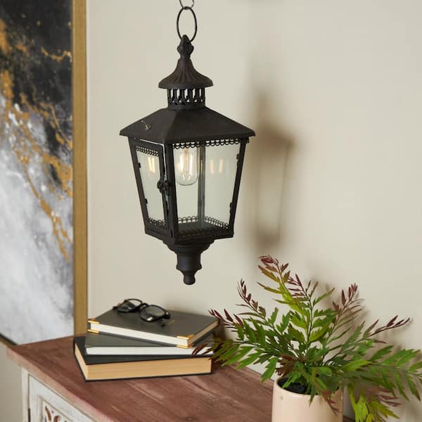 Litton Lane Black Metal Lighthouse Style Decorative Candle Lantern