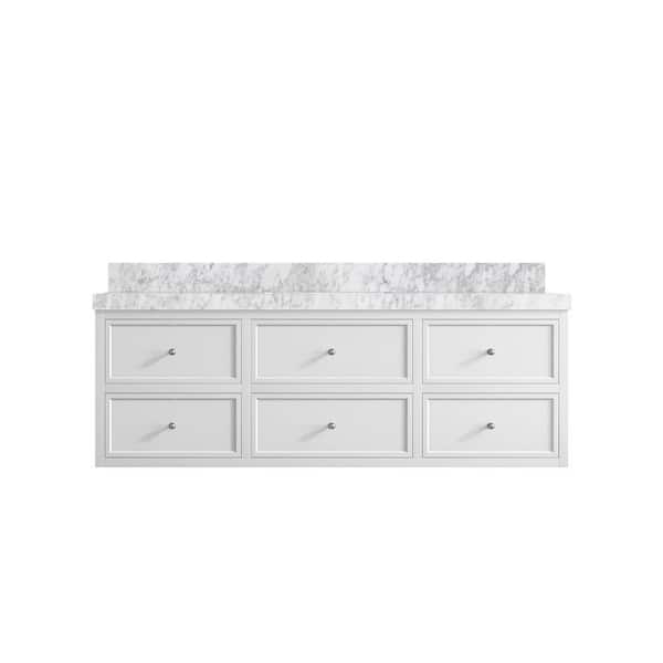 Willow Collections Roswell Floating 60 in. W x 22 in. D x 36 in. H Single Sink Bath Vanity in White with 2 in. Carrara Marble Top