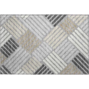 Mayfield Premium Machine Washable Abstract AMF2339 Gray 3 ft. x 4 ft. Area Rug