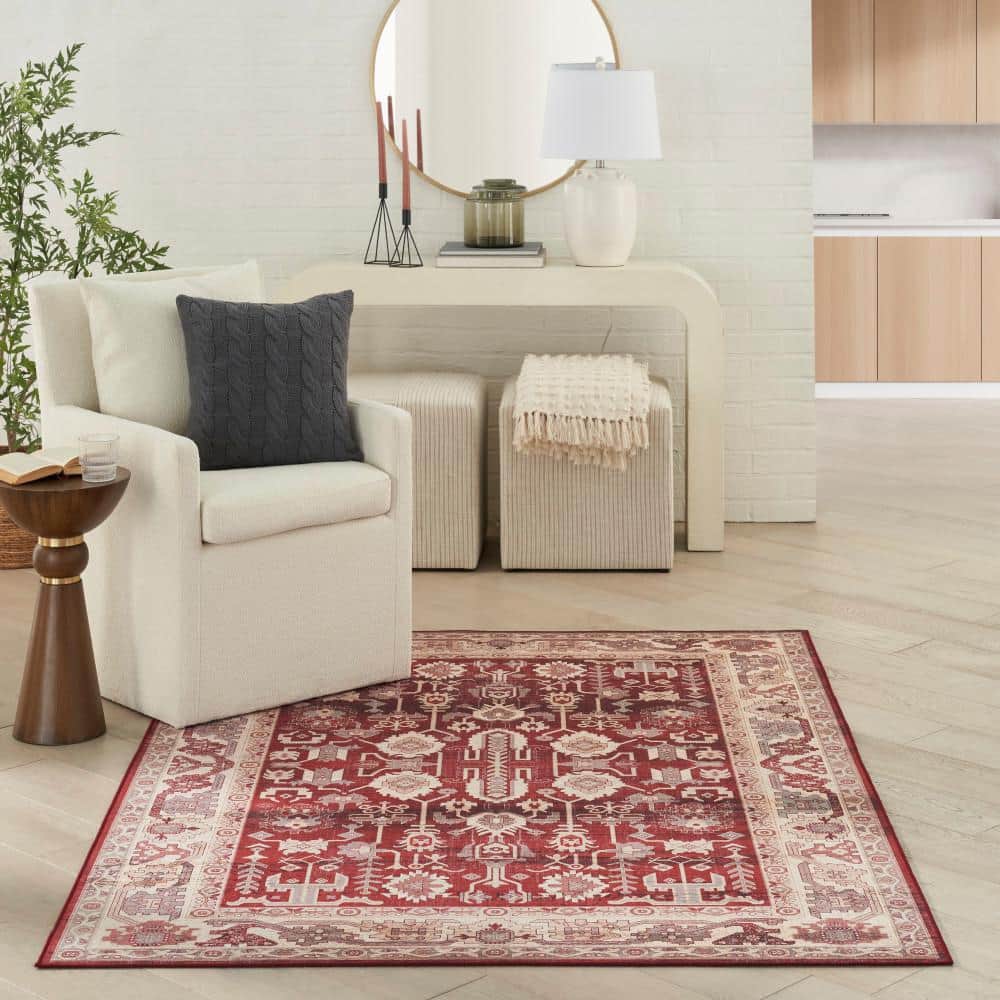 Red and Beige Persian-Inspired Flatweave 5' x 7' Area Rug