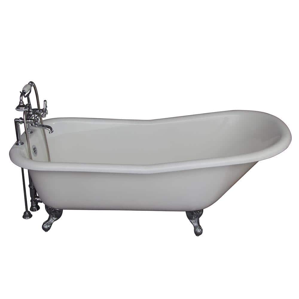 5.6 ft. Cast Iron Ball and Claw Feet Slipper Tub in White with Polished Chr