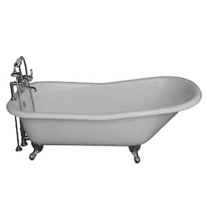 5.6 ft. Cast Iron Ball and Claw Feet Slipper Tub in White with Polished Chrome Accessories