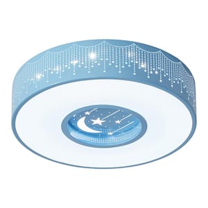 15.7 in. 1-Light Blue Simple Circle Star Creative Design 20-Watt LED Flush Mount Ceiling Light