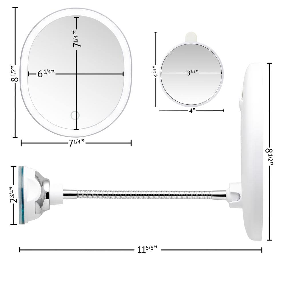 White Oval Wall Mounted Magnifying Makeup Mirror with LED Light