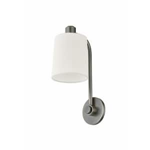 Rigby 6 in. 1-Light Vintage Pewter Finish Wall Sconce with Off White Linen Shade