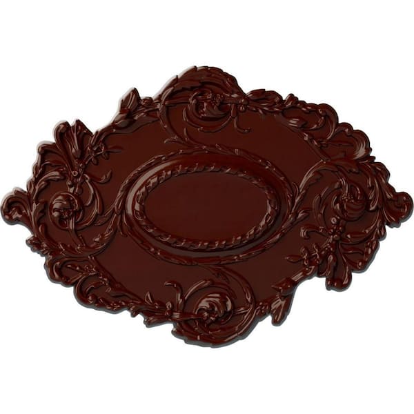 Ekena Millwork 30-3/8" W x 20-3/4" H x 1" Kinsley Flowing Leaf Urethane Ceiling Medallion, Brushed Mahogany