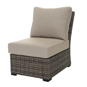 Alder Gray Stationary Armless Wicker Lounge Chair with Sunbrella Cast Ash Cushions