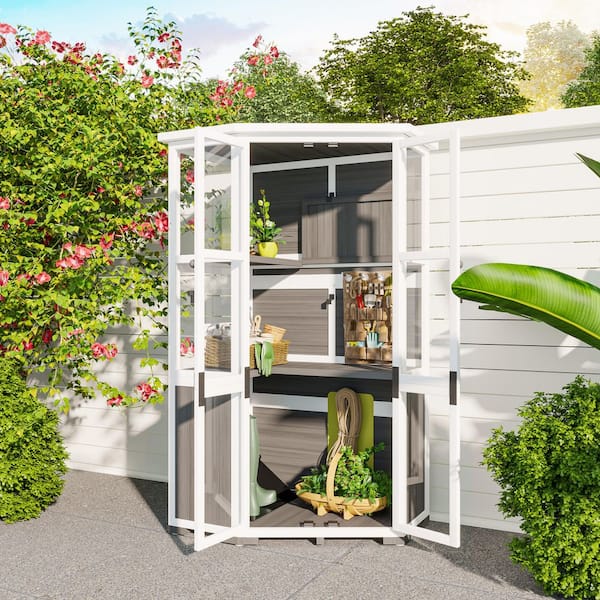 HomeAura 3 ft. W x 2 ft. D Gray Wood Garden Tool Shed and Mini Greenhouse with Waterproof Roof 3.8 sq. ft.