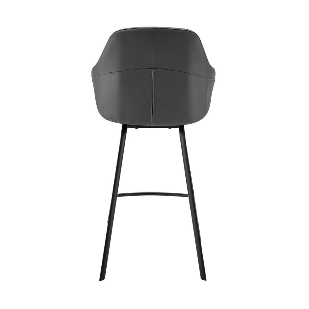26" Gray Faux Leather and Black Metal Swivel Counter Stool