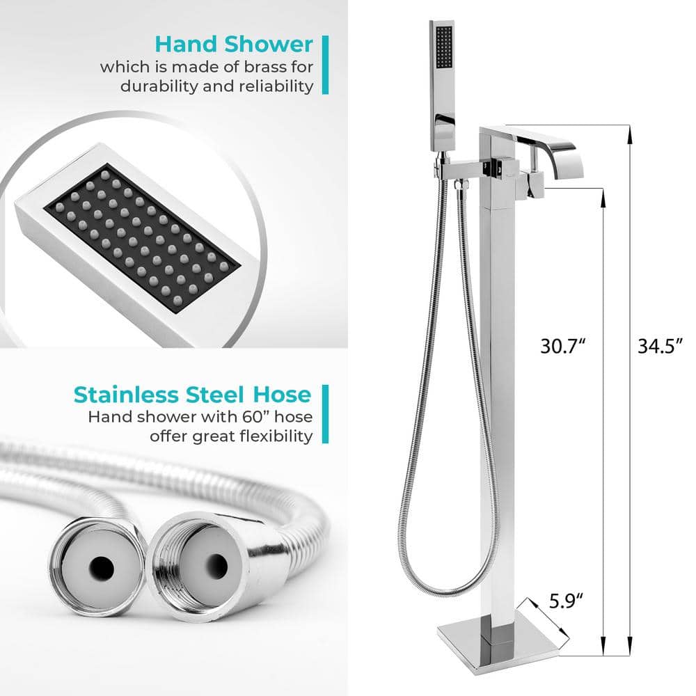 AKDY 34" Chrome Freestanding Bathtub Faucet with Handheld Shower