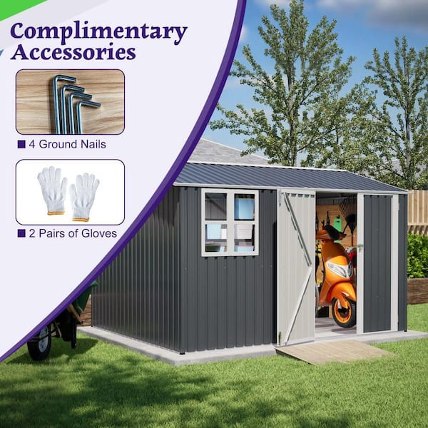 10 ft. W x 8 ft. D Metal Shed with Floor Frame, Window, Lockable