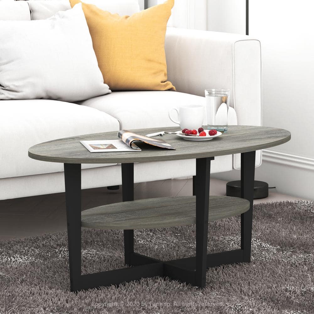 35" Dark Walnut Oval Wood Coffee Table with Shelf