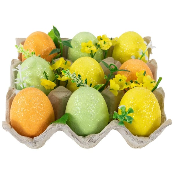 Glittered Easter Eggs with Carton Decoration-2.75 in. -Set of 9
