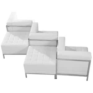 Hercules Imagination Series 5-Piece White Leather Chair and Ottoman Set