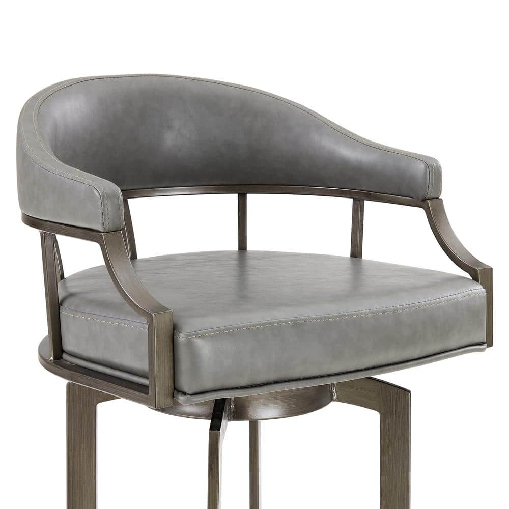 Transitional Gray Faux Leather and Metal Swivel Bar Stool
