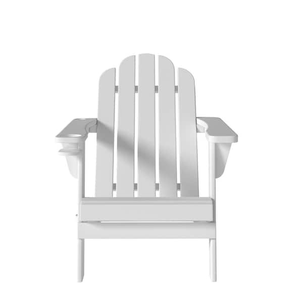 Outdoor White Plastic Patio Adirondack Chair with Cup Holder and Umbrella Holder (Set of 1)