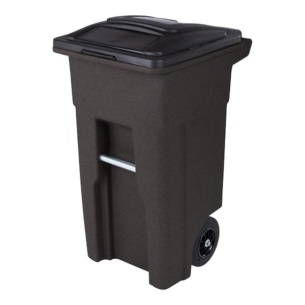 Toter 32 Gal. Brownstone Trash Can with Quiet Wheels and Attached Lid ...