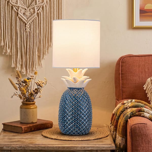 C Cattleya 16.25 in. Pineapple Ceramic Table Lamp, Blue and White