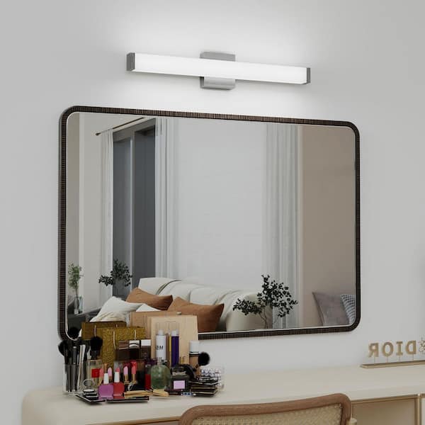 25 in. 1-Light Nickel LED Vanity Light Bar Dimmable Wall Sconce Modern Bathroom Light Fixture