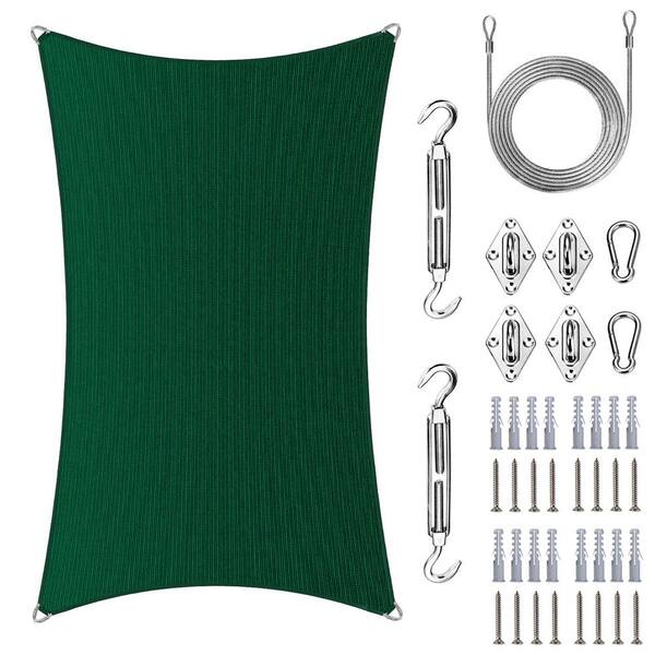 AMGO Pro Ring 18 ft. x 24 ft. Rectangle Sun Shade Sail with Hardware Kit and Rope-Green