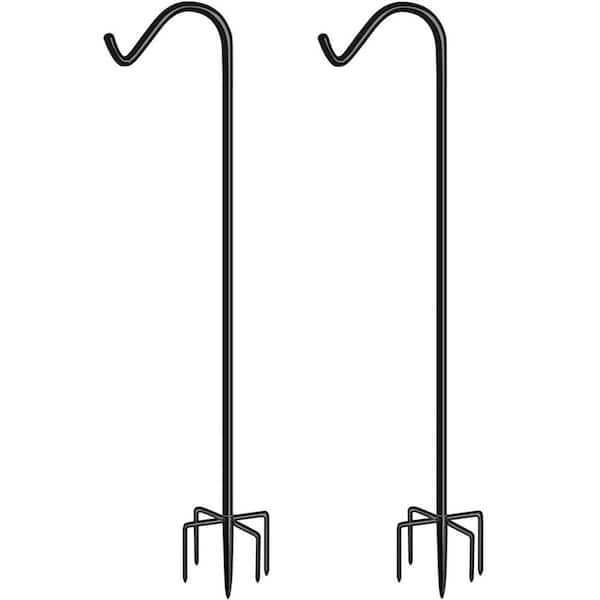Adjustable 60 Inch Shepherds Hook for Outdoor Bird Feeders with Heavy Duty 5 Prong Base Shiny Black 2 Pack