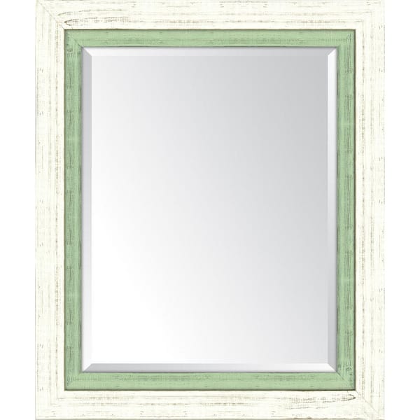 Melissa Van Hise Medium Rectangle French White/Mint Beveled Glass Classic Mirror (30 in. H x 36 in. W)
