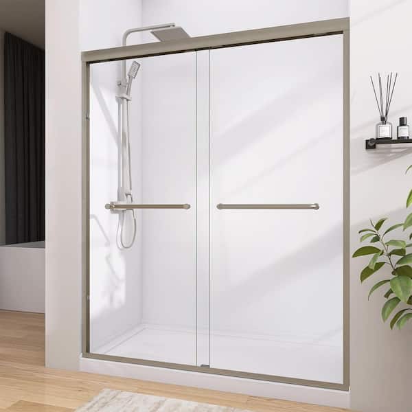 54-60 in. W x 72 in. H Semi-Frameless Sliding Bypass Glass Shower Door in Brushed Nickel 1/4 in. Tempered Glass