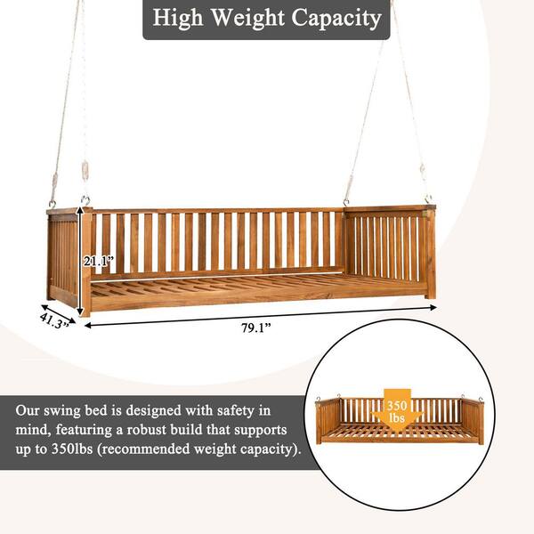 2-Person Teak Acacia Wood Patio Porch Swing, Twin Size Garden