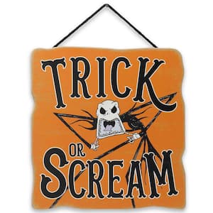 11 in. Orange Tim Burton's The Nightmare Before Christmas Trick or Scream Halloween Hanging Wood Indoor Wall Decor