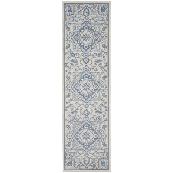 Nourison Elation Ivory Blue 2 ft. x 8 ft. Center Medallion Traditional Kitchen Runner Area Rug