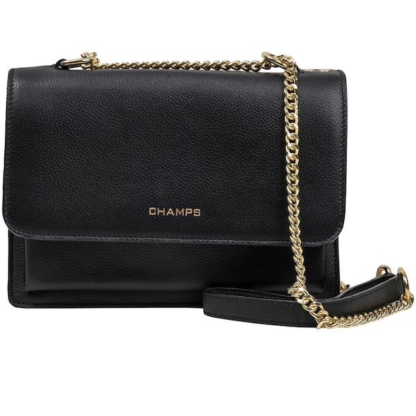 Champs Gala Collection Black Leather Clutch Shoulder Tote Bag