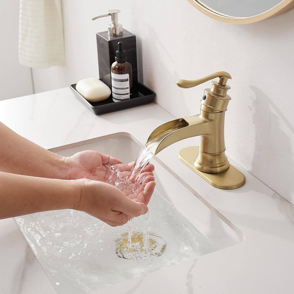 Brushed Gold Single-Handle Waterfall Bathroom Faucet