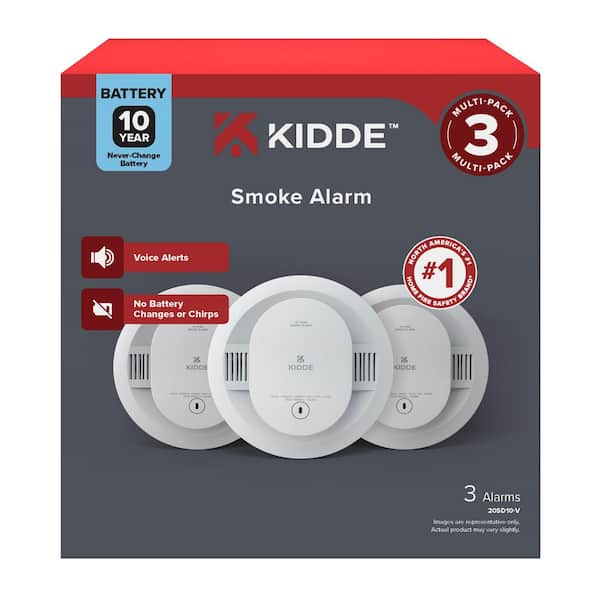 10-Year Battery Powered Smoke Detector with Photoelectric Sensor and Voice Alerts (3-Pack) 21033067