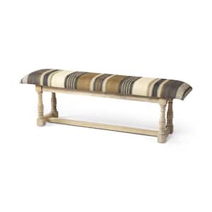 Mariana Olive and Brown Rectangular Mango Wood Upholstered Accent Bench 19 in. x 14.25 in. x 59 in.