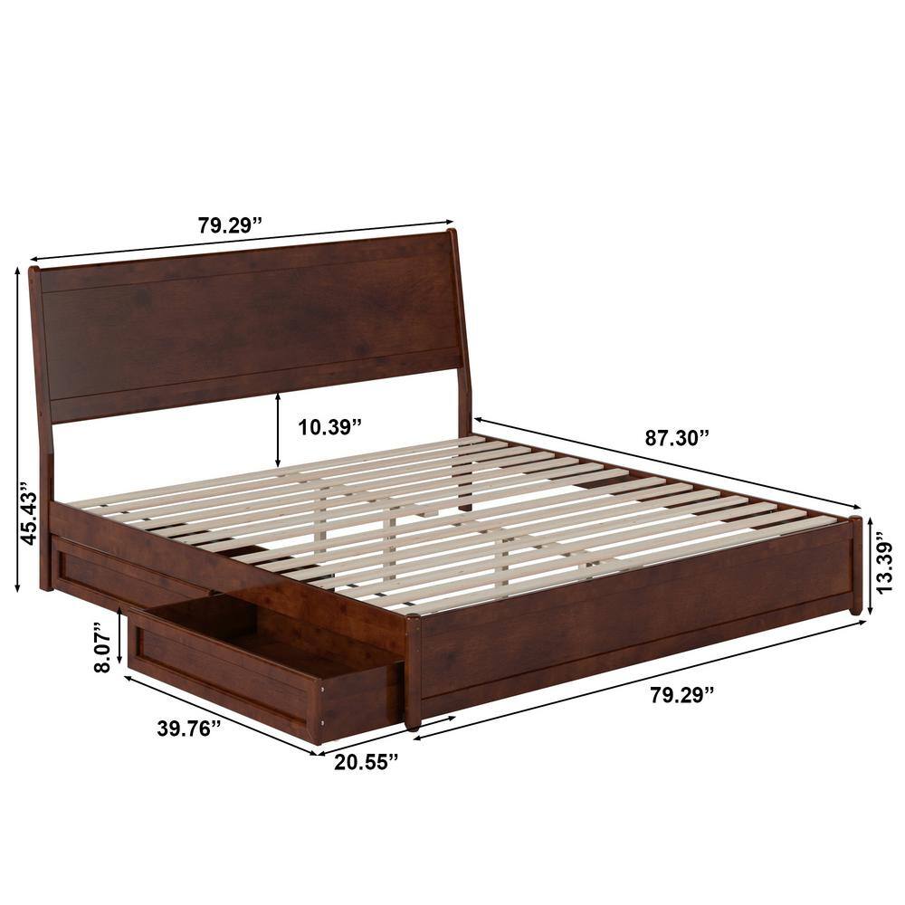 Casanova Dark Walnut King Wood Platform Bed with Storage Drawers