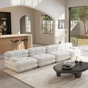 146 in. Square Arm Flannel Velvet Deep Seat Modular Free Combination Sofa in. Beige