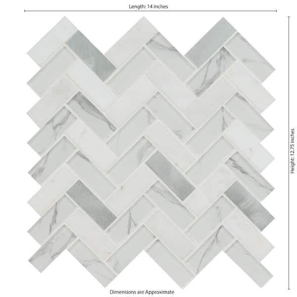 MSI Bytle Bianco Herringbone 12.75 in. x 14 in. Mixed Glass Patterned Look  Wall Tile (15 sq. ft./Case) SGLSMT-BYTBIA6M - The Home Depot