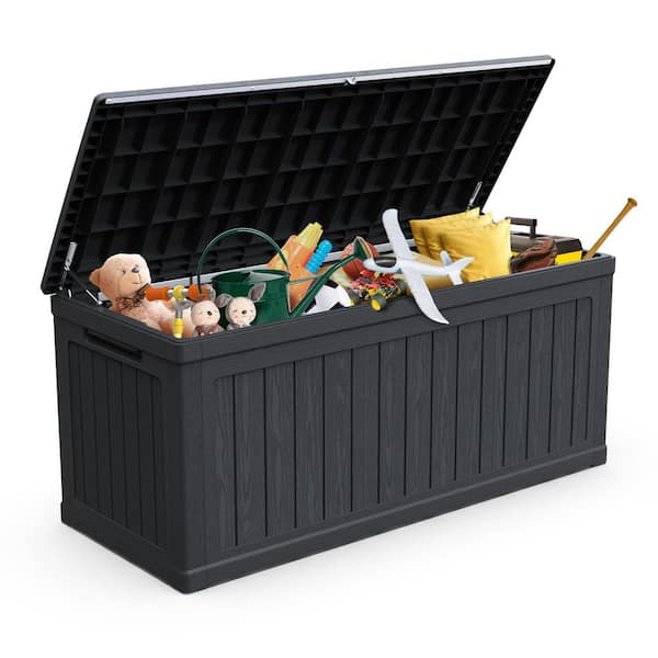 Sudzendf 260 Gal. Black Plastic Deck Box, Outdoor Storage Chest