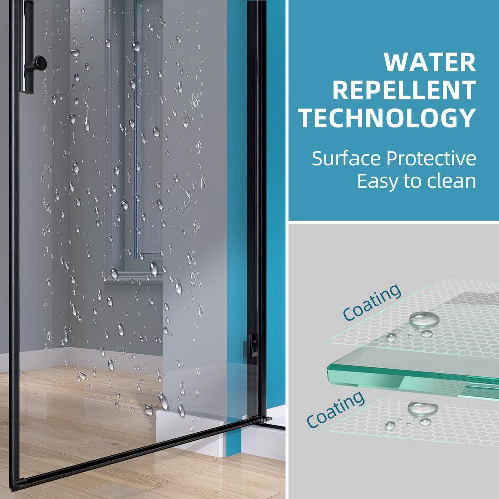 Matte Black Semi-Frameless Pivot Shower Door with Clear Glass